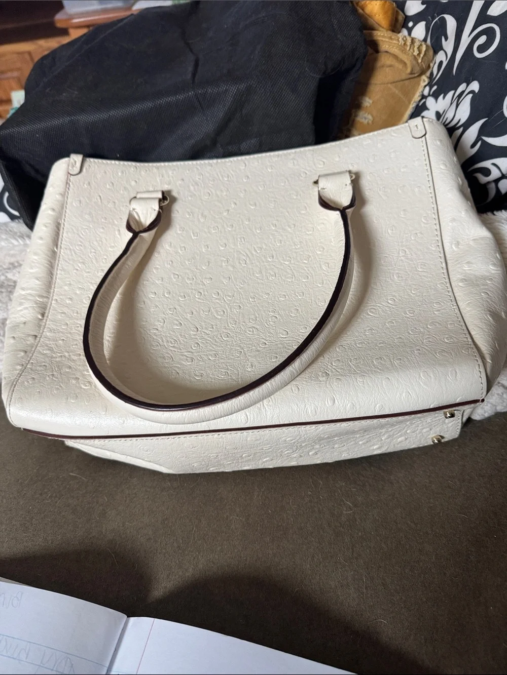 kate spade Cream Embossed Tote with Contrast Trim